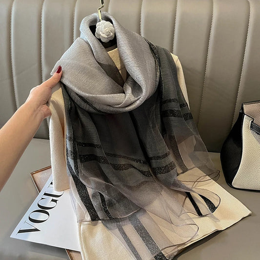 Luxury Shawls and Wraps Plaid Silk Scarf