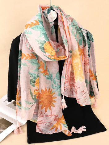 Daisy Floral Tassel Viscose Shawl Scarf Lady Print