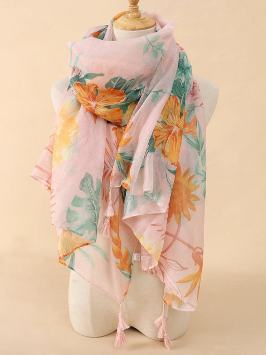 Daisy Floral Tassel Viscose Shawl Scarf Lady Print