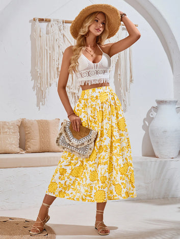 Printed Casual Waist Cinching and Fresh Style Skirt