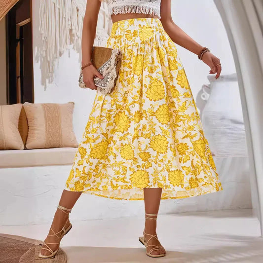 Printed Casual Waist Cinching and Fresh Style Skirt