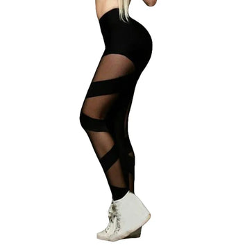 High Waist Mesh Stitching Cross Sports Leggings