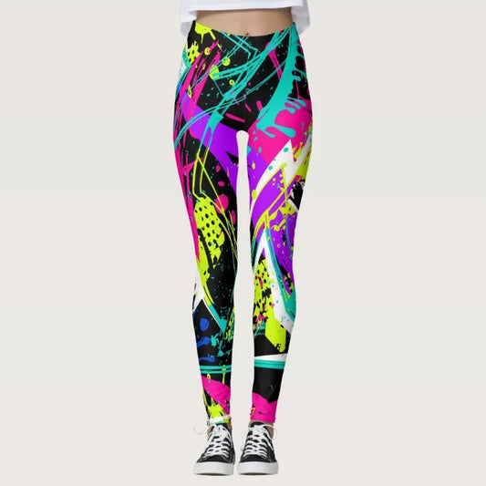 Colorful Graffiti Printing  High Waist Stretchable Yoga Leggings