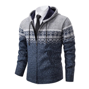 Casual Hooded  Jacquard Weave Stand Collar