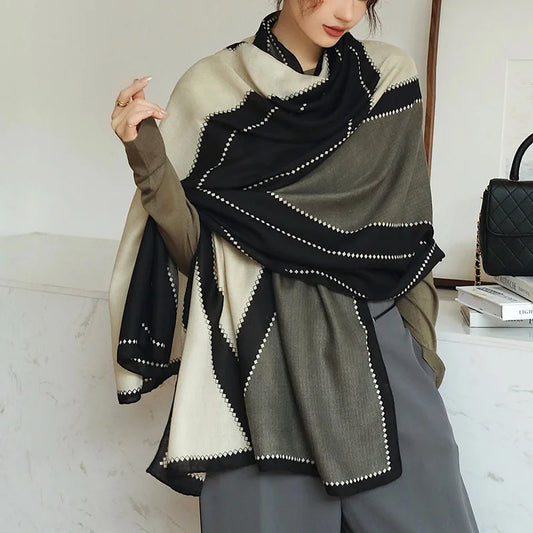 Plain Stripe Cotton Scarf Winter Warm Tassel Foulard Shawls